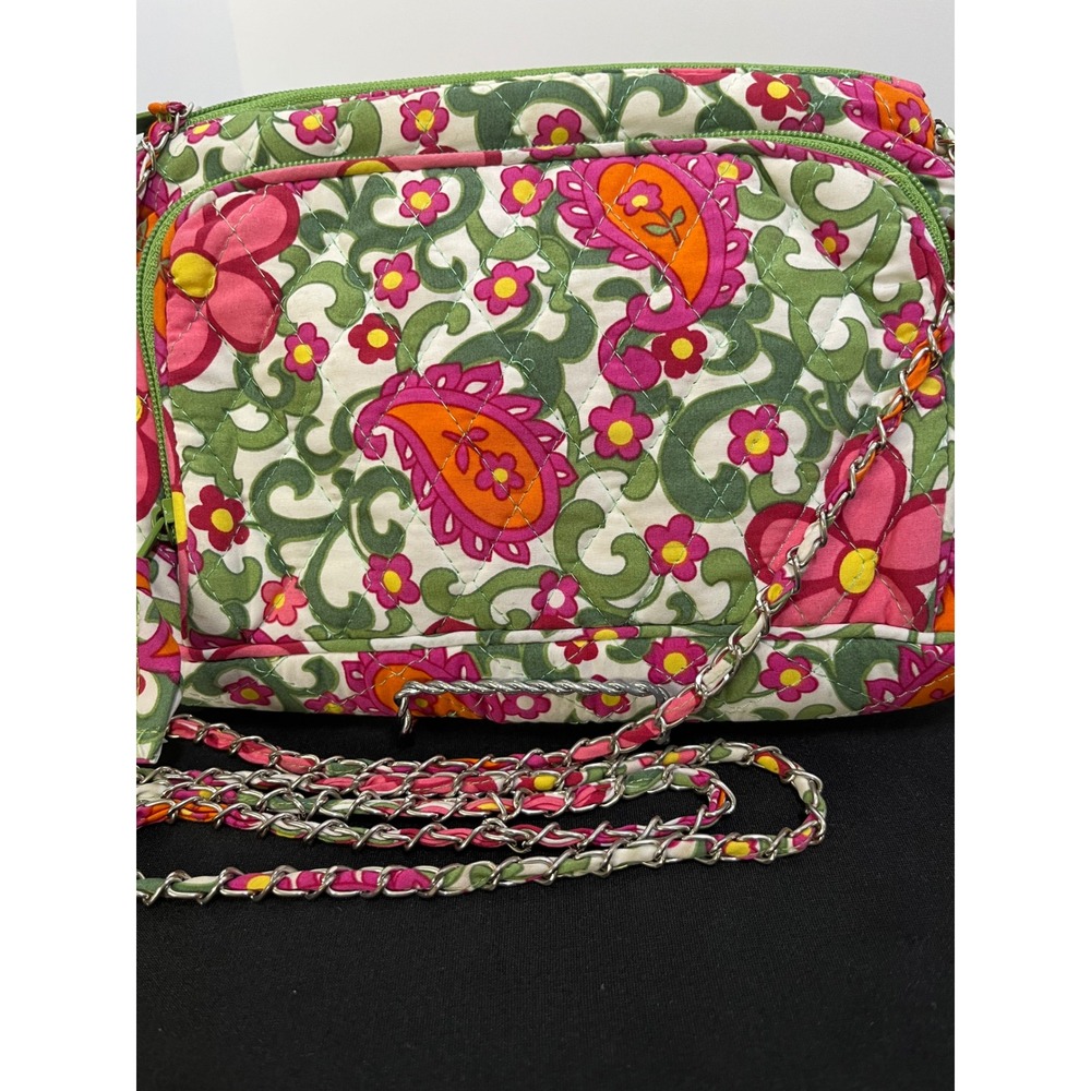 Quilted Floral Paisley Crossbody Bag Pink Green Chain Strap Shoulder Bag - Picture 3 of 11